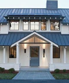 Bright white walls with blue roofing