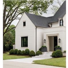 Elegant white wooden walls with Gray Roofing and Gutters