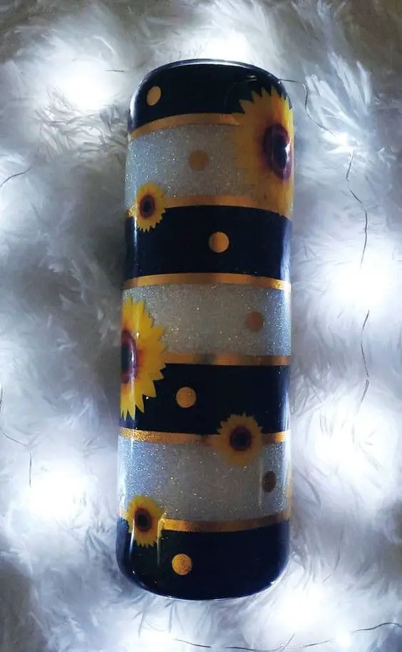 Sunflower Striped Glitter Tumbler