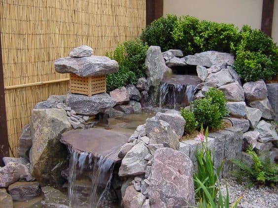 Waterfall And Stream In A Small Japanese Garden