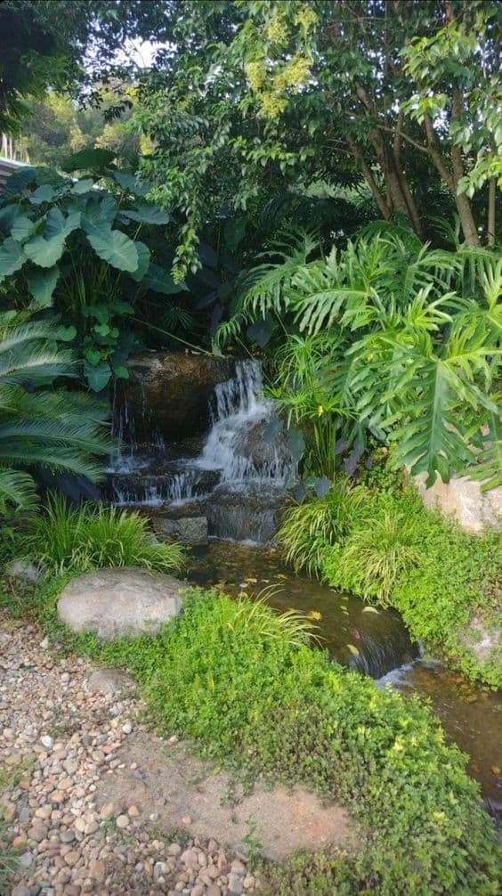 Waterfall In A Small Tropical Garden