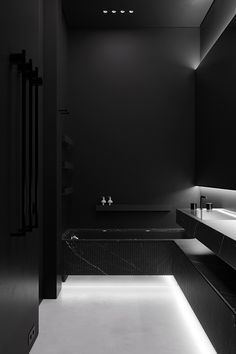 All Black Bathroom Walls With White Floor 