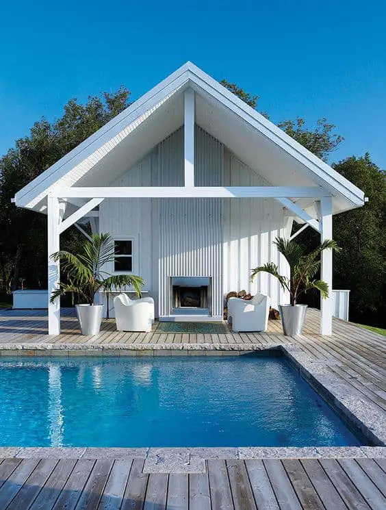 All-white themed pool pavilion