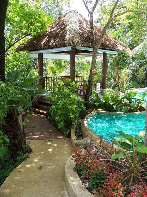 Tropical vibe pool pavilion