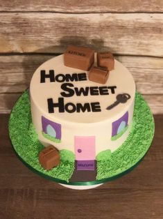 White And Green Home Sweet Home Cake Concept
